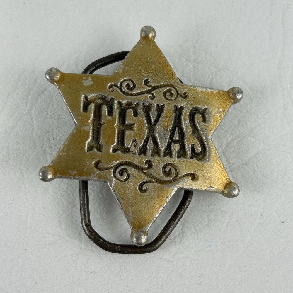 Vintage Texas Star Badge Pewter Belt Buckle 6 Point Deputy Sheriff 1981 Western